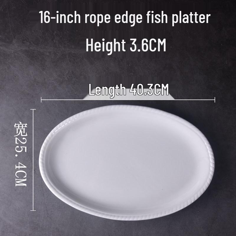 Pure White Oval Ceramic Fish Plate - Extra Large 12/14/16/18 Inch Home Tableware