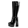 14.5cm Slim Fit Women Thigh High Boots Rivets Chains Platform Thick High Heels Boots Full Zip Shoes Woman Big Size 41 44 47
