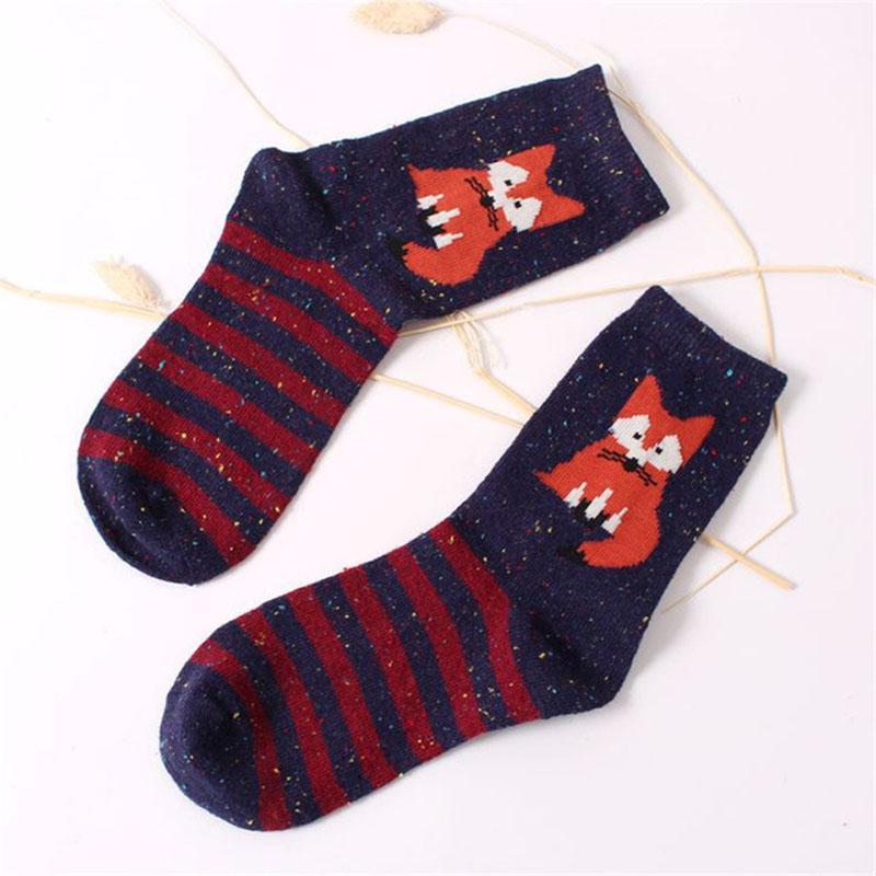 Koreanische Dicke Wolle Damen Mädchen Crew Socken Herbst Winter Von Harajuku Tier Fuchs Wolf Gestreifte Socken Lieblich Süß Weihnachten Dropship