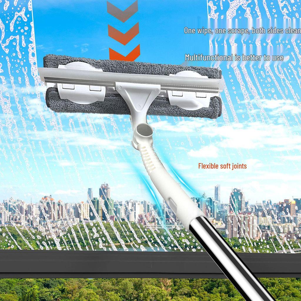 Long Handle Double-Sided Glass Cleaning Squeegee and Scraper
