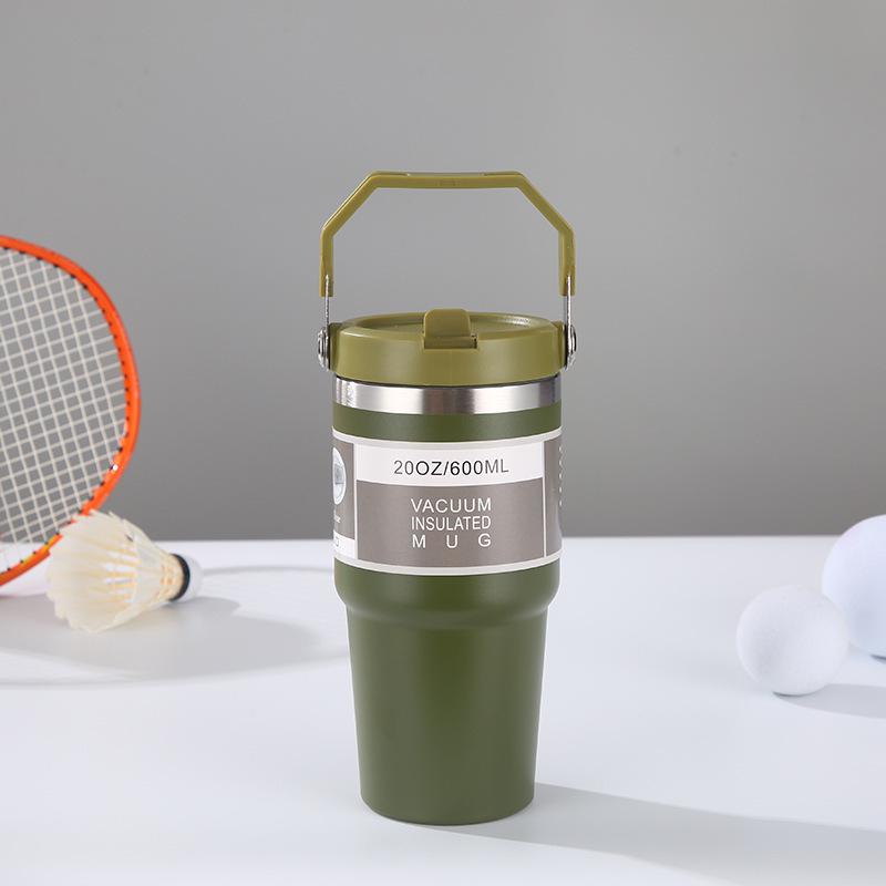 Large Capacity Insulated Stainless Steel Car Cup with Handle and Straw Lid