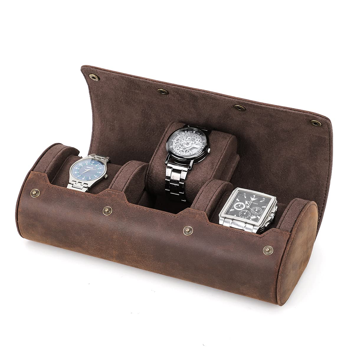 

HIRAM Часы из натуральной кожи Хранение часов Коробка для хранения часов на 3 Водонепроницаемые и ударопрочные Кожаные часы Идеально подходят для путешествий и портативного хранения