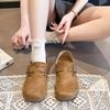 Fashion Single Shoes Women's Fashion Round Toe Suede Metal Buckle Soft Sole Non-slip Wear-resistant Flats