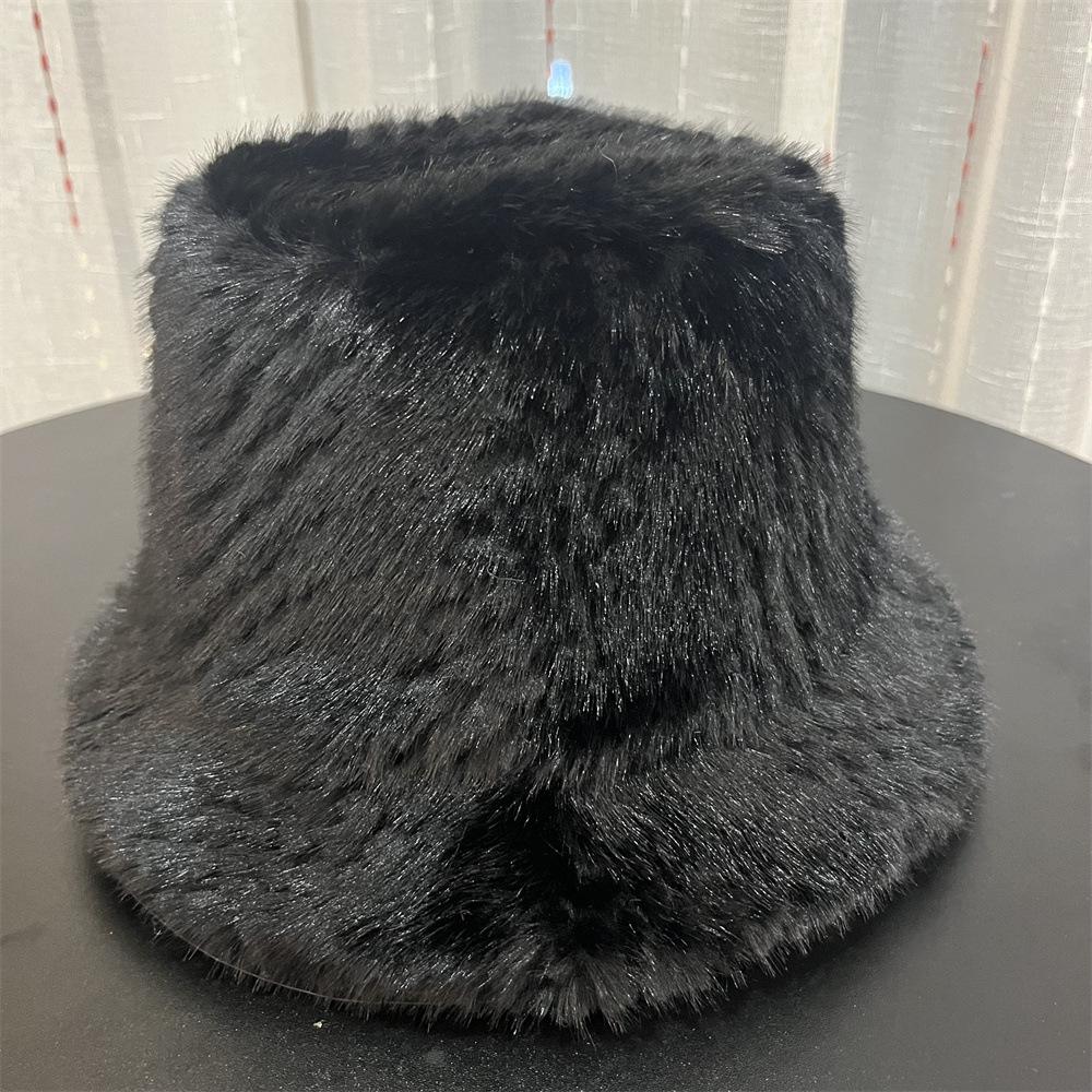 

Плюшевая панама женская зимняя теплая для лица маленькая шляпа рыбака новая простая и универсальная для большого обхвата головы шляпа-ведро Adult average size чёрный