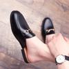 Fashion UImmer Couple Half Slippers Men Shoes Flat Heels British Fashion Metal Buckle Outdoor Slippers PU Business Slippers Size 36-45
