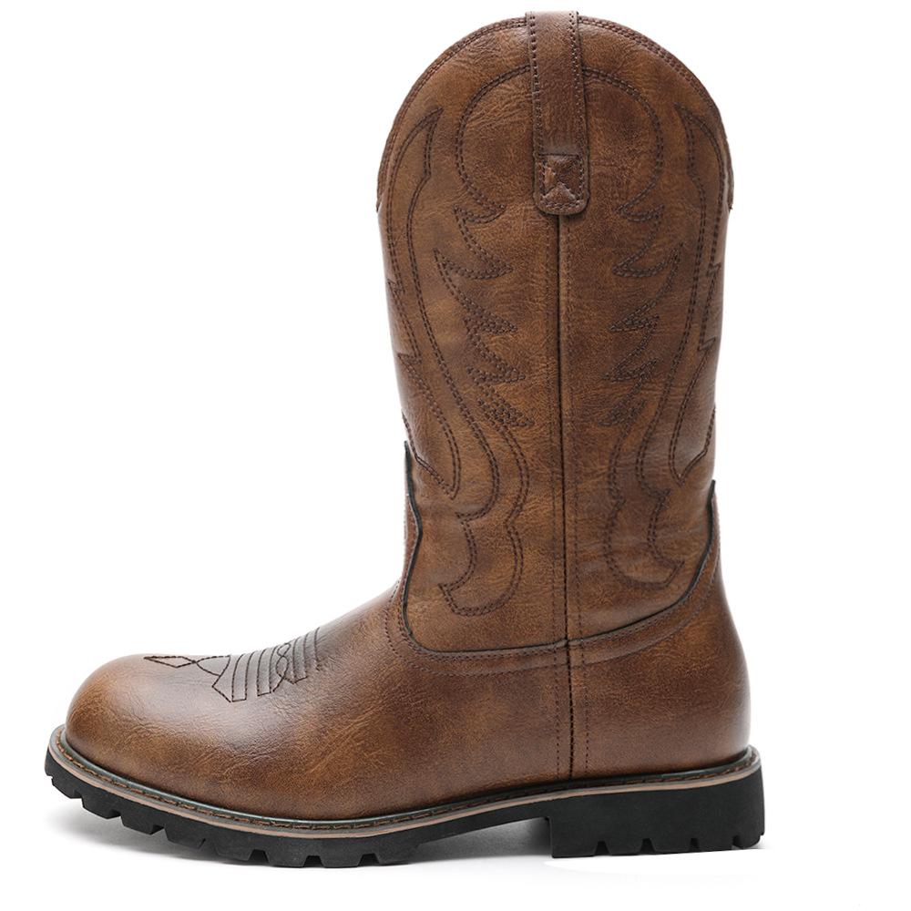 

Men Leather Western Boots Comfortable Knight Boots Anti-slip Vintage Cowboy Boots Lightweight Autumn Winter Boot Large Size 48 41 коричневый