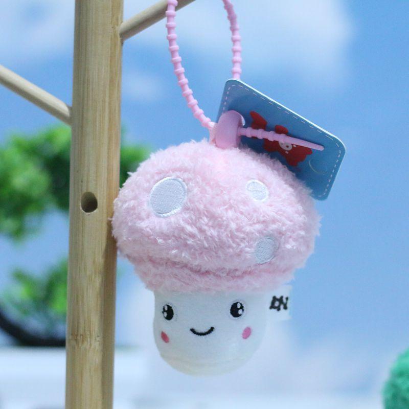Delightful Miniature Mushroom Plush Toy Keychain In Pink Green And Dark Colors Brown
