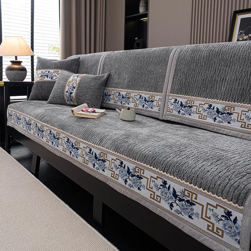 [Gruby, Antypoślizgowy Pokrowiec na Sofę Klasyczny] Luksusowy Pokrowiec na Sofę z Weluru z Ozdobnymi Przeszyciami - Gruby, Ręcznik na Sofę