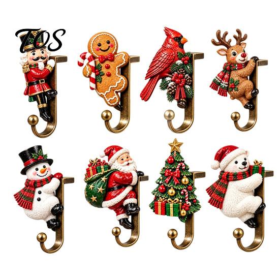 Elk Christmas Stocking Holders Holder for Mantel Shelf, Resin Santa Snowman Retro Metal Hanging Hooks Reindeer Hooks, No-Drill Fireplace Hanger