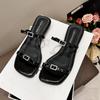Bow High-end One-word Slippers Female 2025 Summer New French Temperament Low-heeled Fairy Wind Outside Sandals