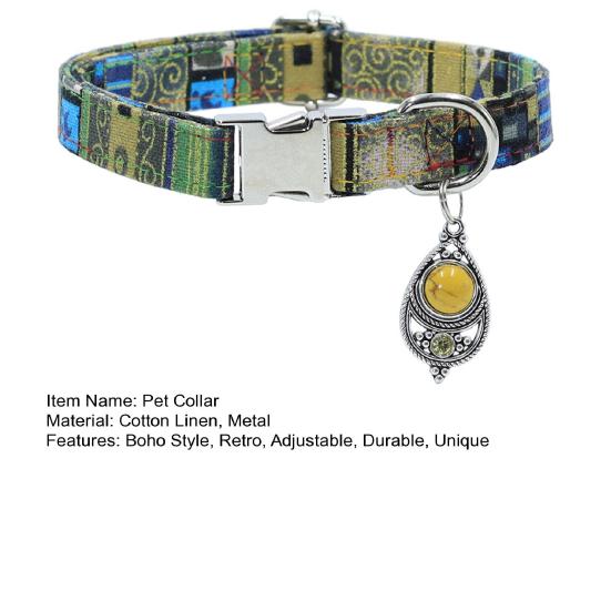 Vintage Pet Collar Boho Adjustable Nylon Dog Collar with Bead Pendant for Small Medium Large Dogs Cats