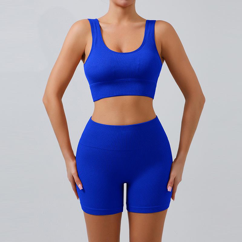Europäisch-Amerikanisches Nahtloses Schnelltrocknendes Yoga-Westen- & High-Waist-Shorts-Set für Damen