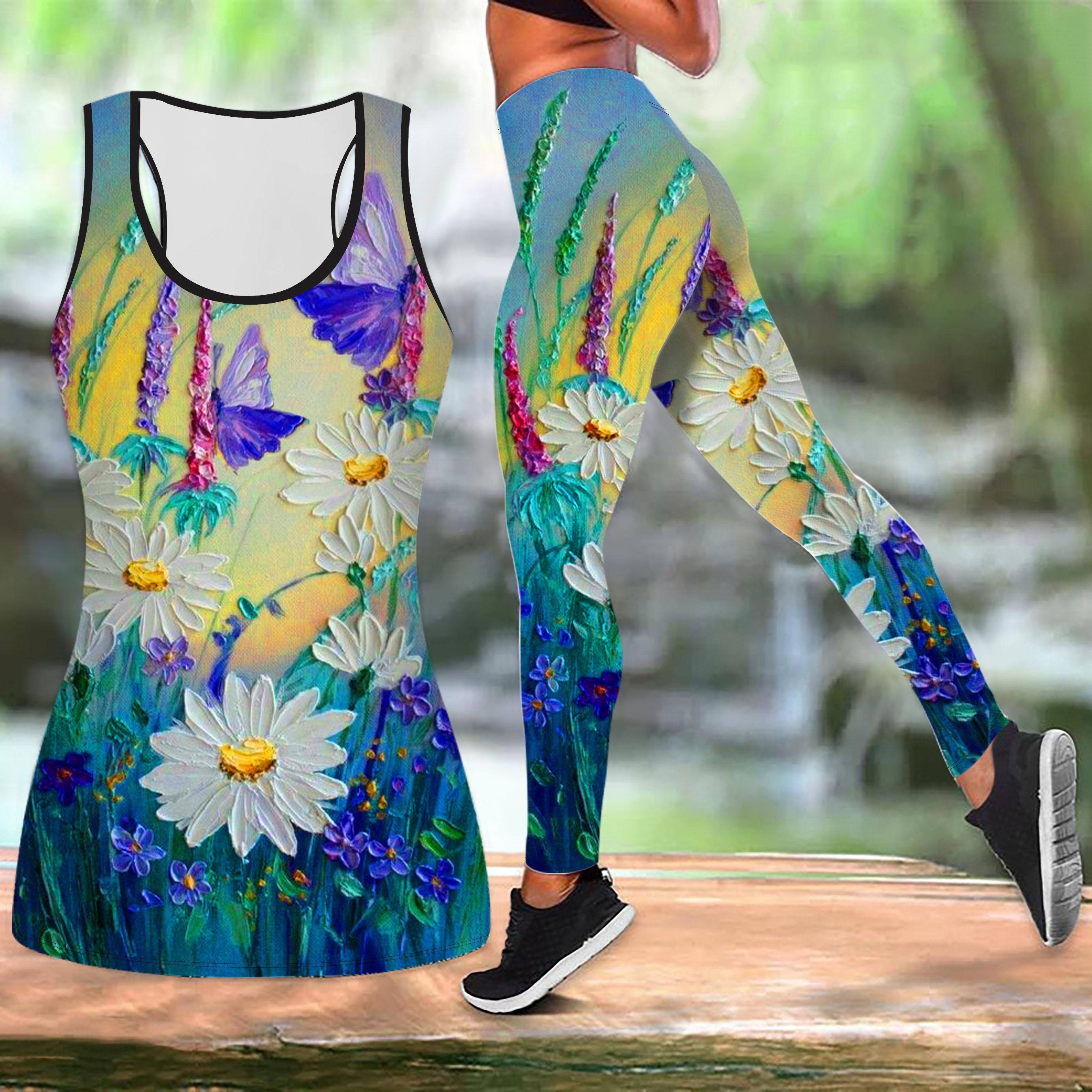 

Женский комплект для йоги с принтом «Маленькая ромашка», модные леггинсы для тренировок, повседневный спортивный комплект для йоги, спортивный костюм 8XL
