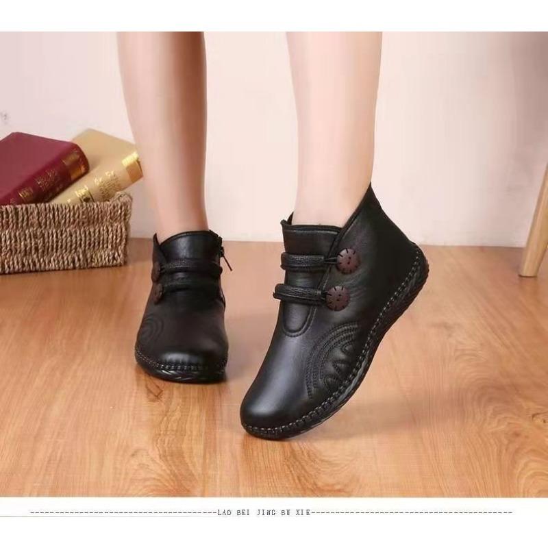 Womens With Cotton Fleece Shoes Flat And Antislip Grandmas Cotton Boots Short Boots