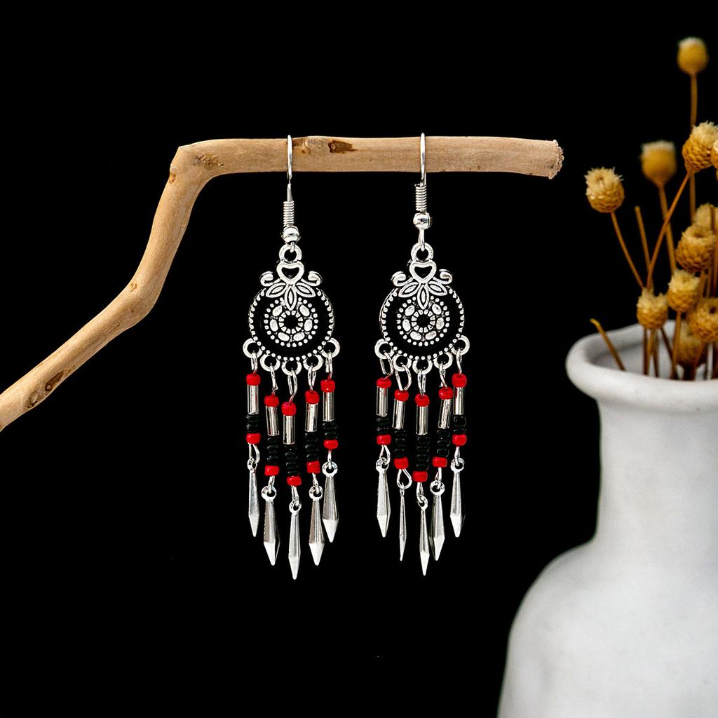 Europe, America, Bohemian Ethnic Style Stud Earrings, Long Fringed Metal Earrings, Fashion, Exotic Style Earrings Wholesale