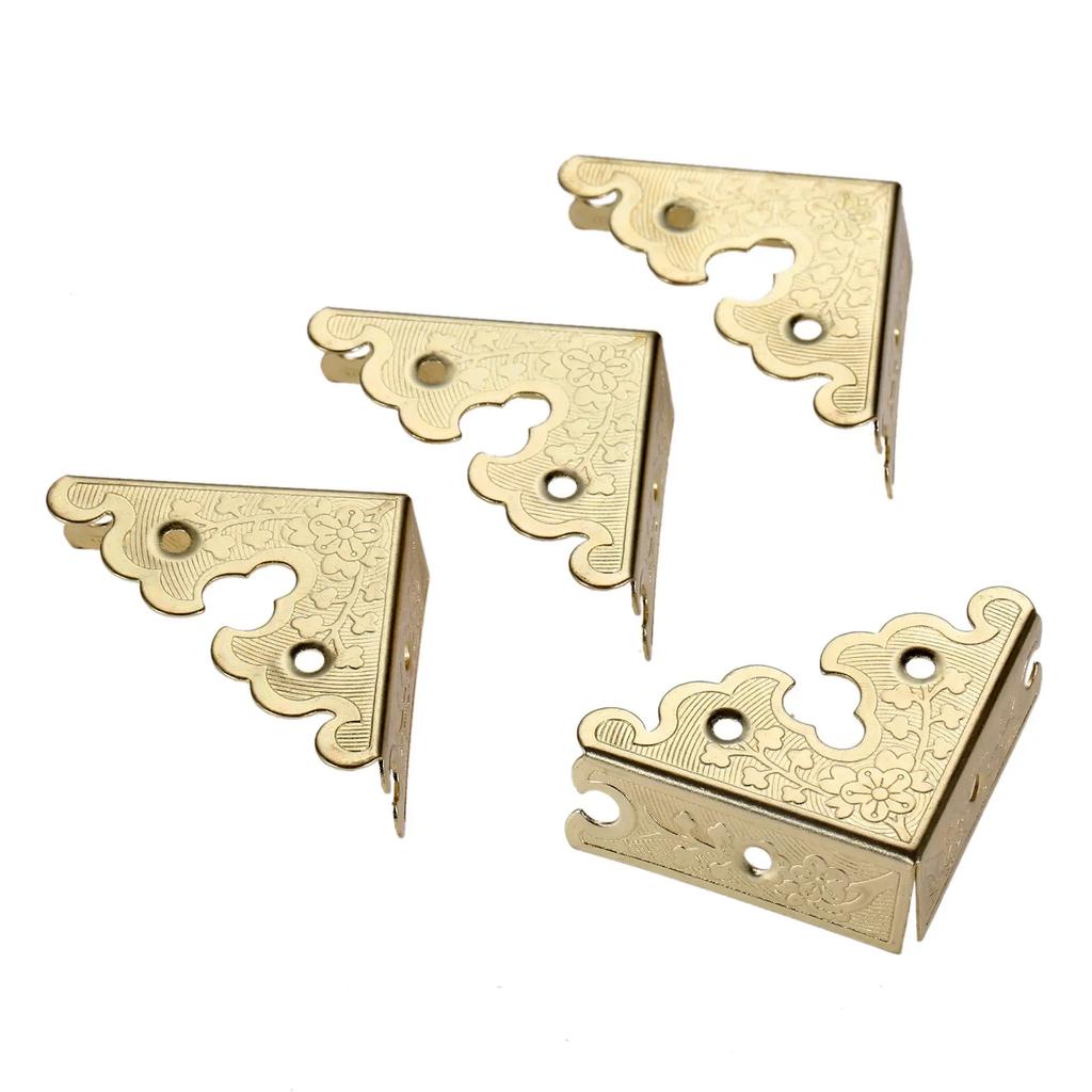 4Pcs 34mm Zinc Alloy Jewelry Wooden Box Triangle Corner Decorative Protectors Furniture Carved Table Corner Brackets Protection
