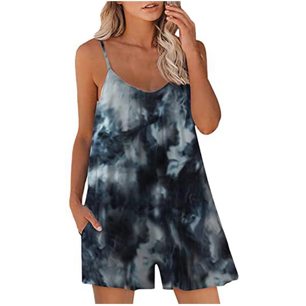 Fashion Casual Sleeveless Adjustable Strap Loose Jumpsuits With Pockets  Shorts Romper For Womens