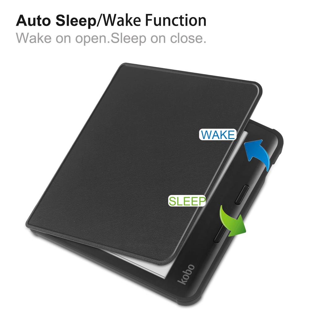 For Kobo Libra Colour Case PU Leather+TPU E-Reader Cover Support Auto Wake/Sleep