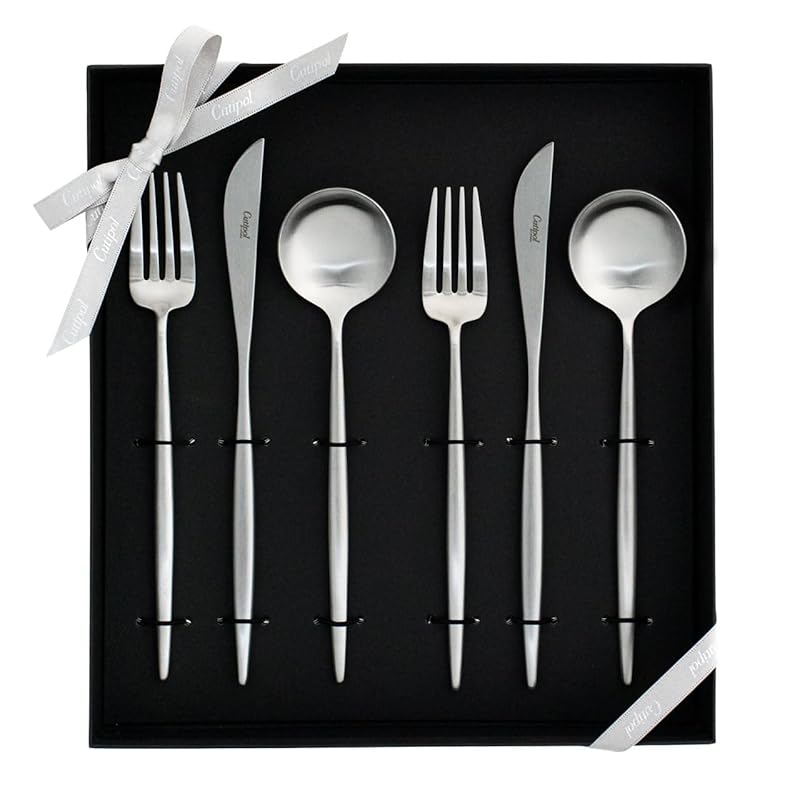 

Cutipol MOON moon matte silver dinner 6 points gift set Comes in black cosmetic box Genuine ribbon hanger (knife/fork/spoon 2 each)