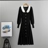 Spring and Autumn Women's Gentle Doll Collar Knitted Dress Plus Size Temperament High Waist Skinny Medium Long Dress