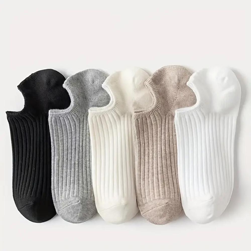 1/5Pairs Fashion Solid Boat Men Socks Simple Sports Breathable Unisex Ankle Socks Women's Stockings&Black Low Tube Cute Socks