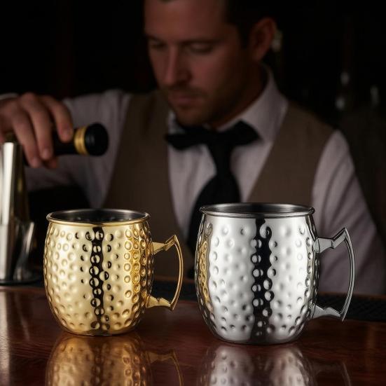 Miedziana Platerowana Kubek Moscow Mule z Młotkowanej Stali Nierdzewnej Kieliszek Koktajlowy z Podwójnymi Ściankami Izolacją Próżniową Metalowe Szklanki Barowe do Domu