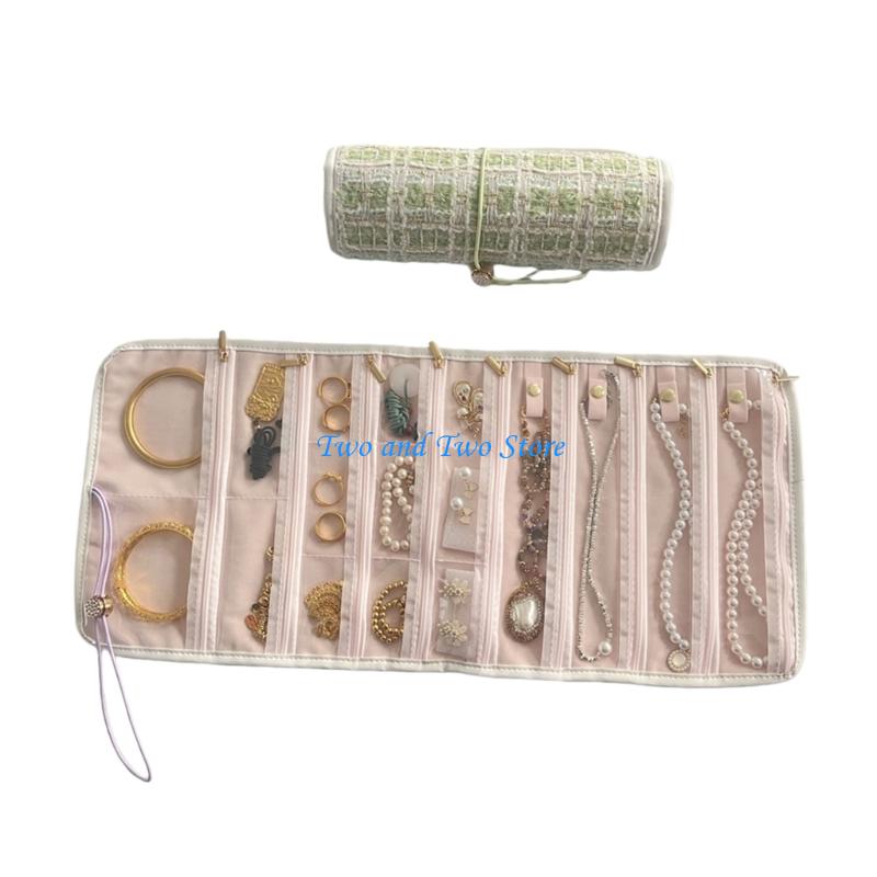 HX6F Sustainable Fabric Jewelry Organiser for Women Portable Multi Compartment Storage Bag For Necklaces Earrings