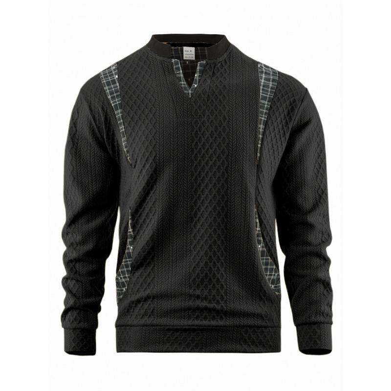 Men S V Neck Pullover Sweatshirt Long Sleeve Loose Fit Plaid Casual Top