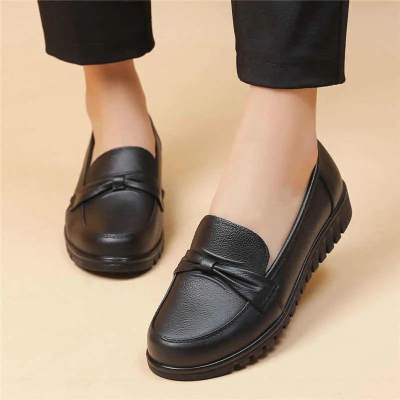 Soft Leather Quality Spring and Autumn Soft Leather Casual Shoes Single Shoes Medium Women's Shoes Flat Sole Comfortable and Wear-resistant Daily