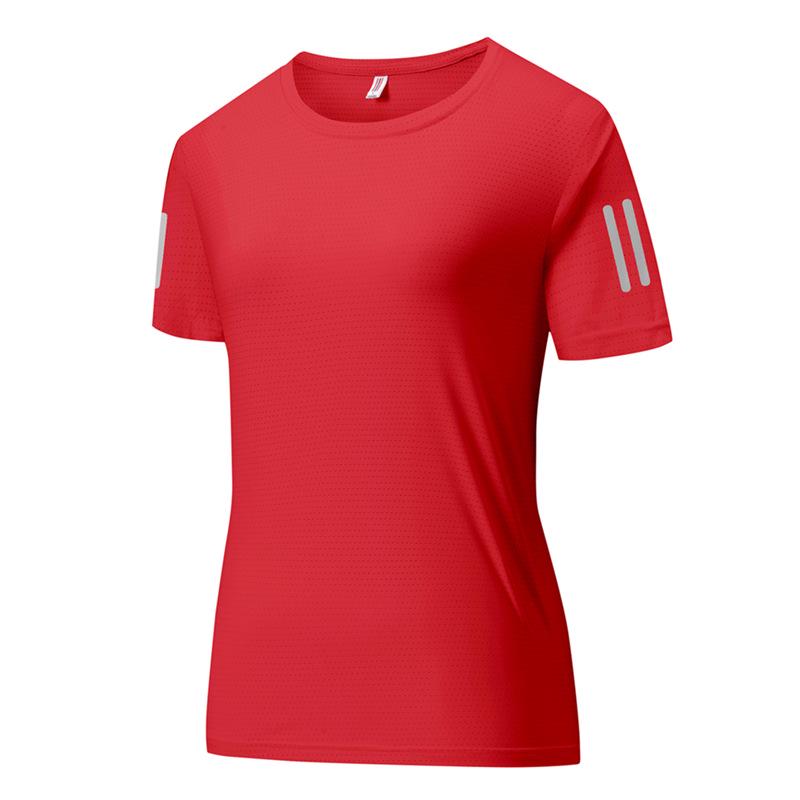 Couples' Quick-Dry Ice Silk T-Shirt - Breathable, Solid Color, Three Stripes, Round Neck, Perfect for Outdoor Running and Sports