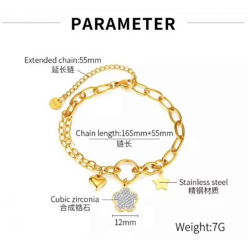Titanium Steel Heart Star Flower Link Chain Bracelet Women Elegant Luxury Fashion Jewelry