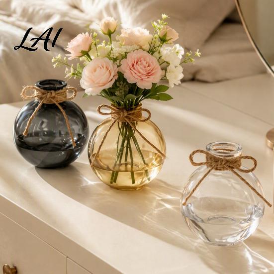 Floral Display Pot for Living Room Clear Round Resin Vase Transparent Sphere Flower with Jute Glass Vase Flowers Bow Modern Plastic Planter