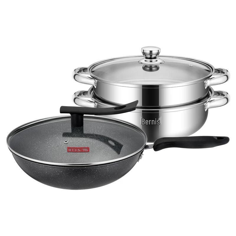 Bo ernisi Jingang Stainless Steel Wok & Steamer Set
