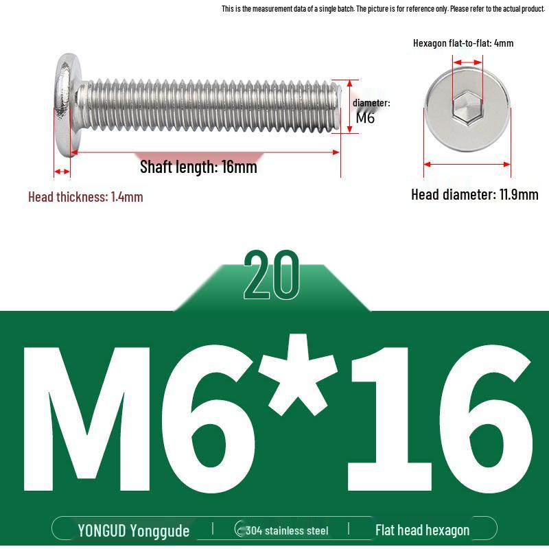 304 Stainless Steel Ultra-Thin Flat Head Hex Socket Bolt, M2-M12