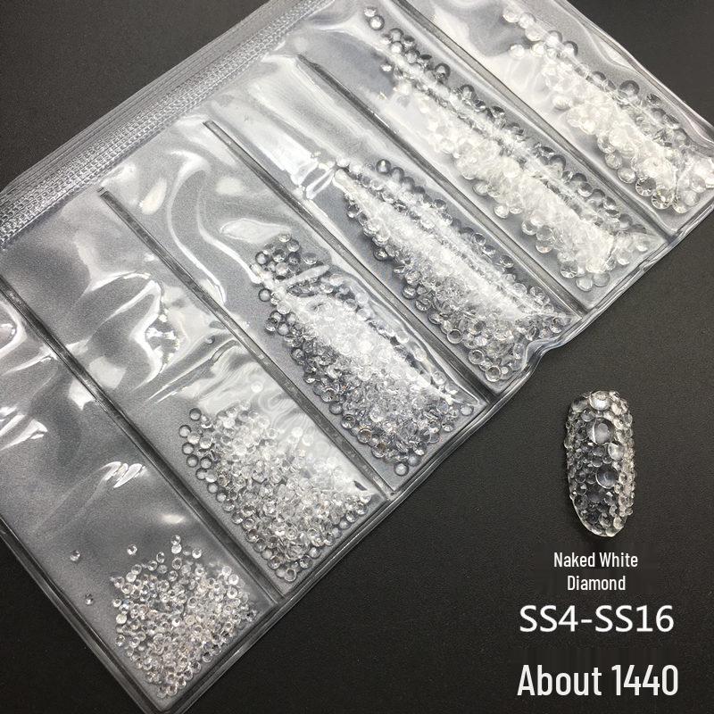 6-Grid Flat-Back Nail Art Rhinestone Set (1440pcs) - Mixed AB & Clear Glass Rhinestones Nail Decorations