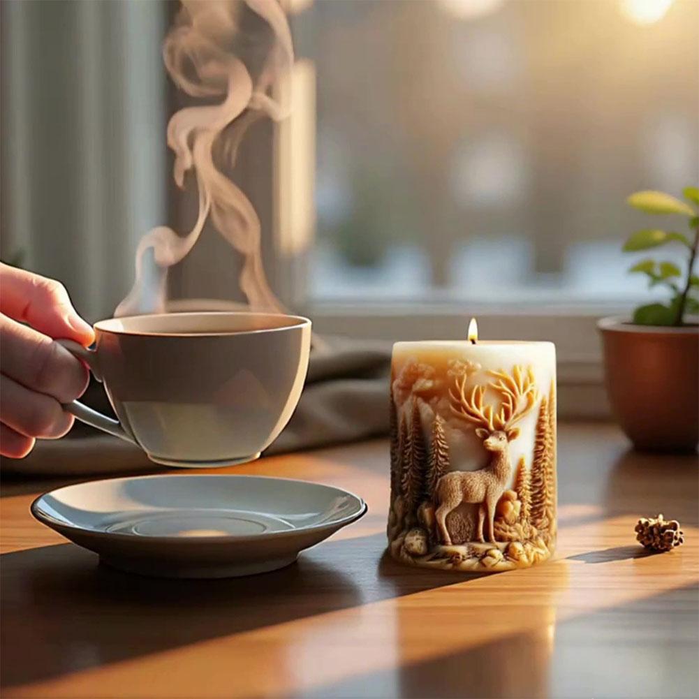 Relief Forest Elk Cylindrical Candle Silicone Mold DIY Christmas Reindeer Cedar Candle Mold Handmade Aromatherapy Gypsum Mould