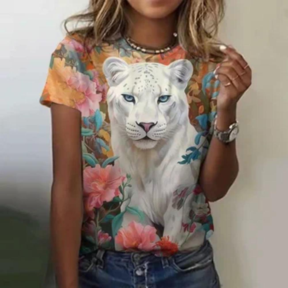 Fashionable Cute Interesting Animal Pattern Short Sleeved T-shirt Comfortable Loose Oversized Women's T-shirt
