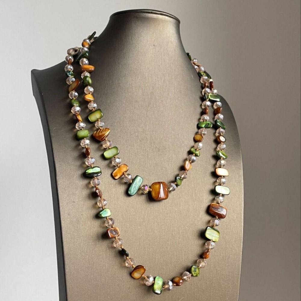 Bohemian Antique Necklace Colorful and Green Double Layers Necklace Long Necklace  Women Girls
