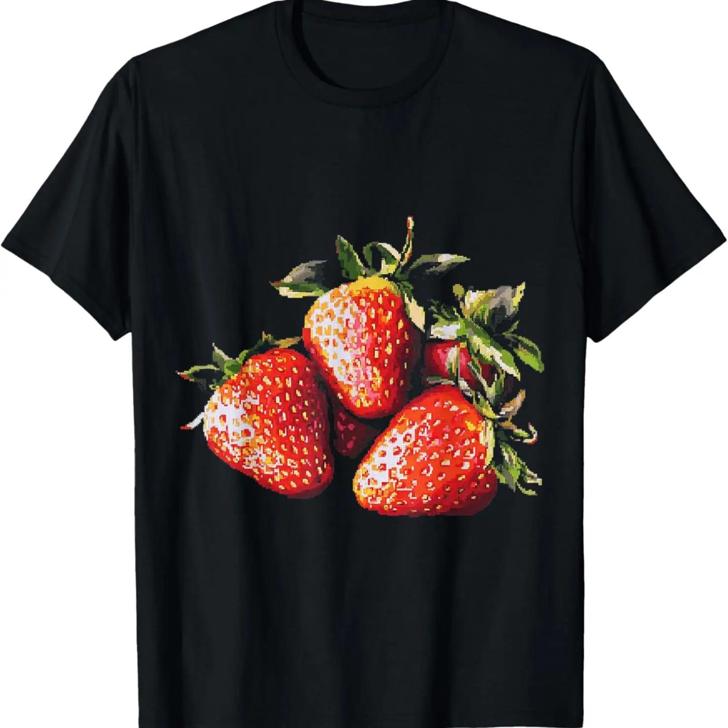 Клубника Фруктовая Графика Красочный Рисунок Футболка Клубника XXXXXL чёрный