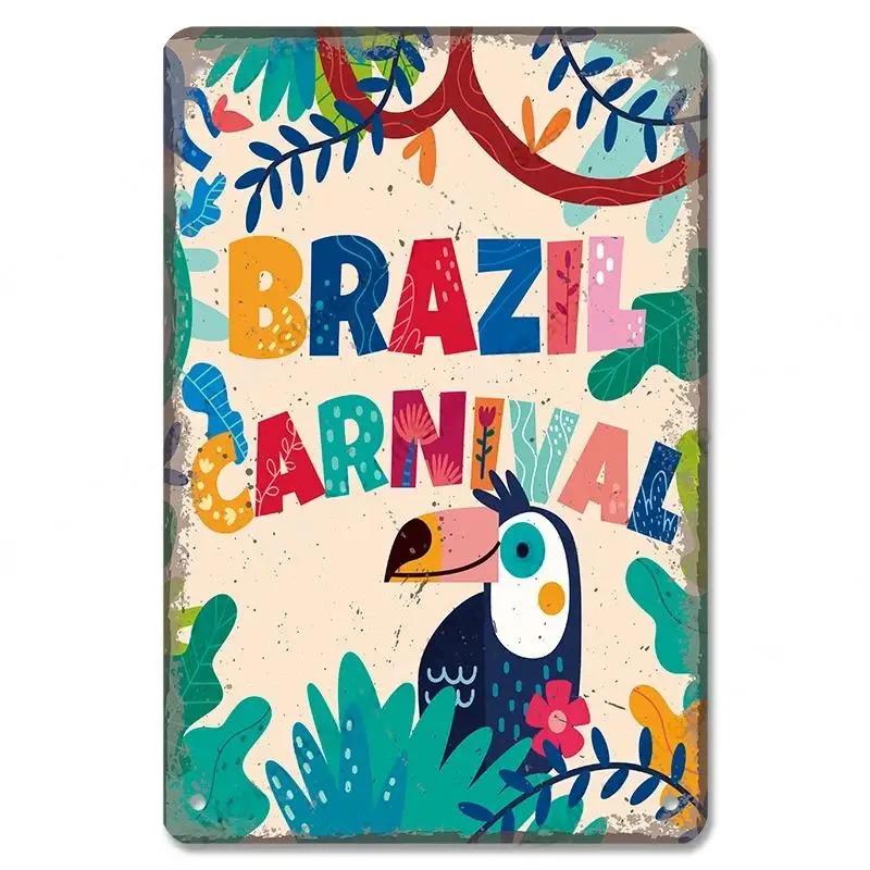 Vintage Brazil Travel Poster Country Flag Metal Tin Signs Retro Carnival Party Metal Plate For Club Home Bar Cafe ART Wall Decor