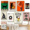 1pcs Frameless Jazz Club Black Cat Piano Vinyl Poster Retro Canvas Painting Printing Nordic Wall Picture Living Room Home Decor