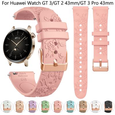 Pasek 20mm z wytłaczaną różą do Huawei Watch GT 3 2 GT2 42mm GT3 Pro 43mm Silikonowy pasek do Samsung Galaxy 7 6 5 4 40mm 44mm Bransoleta