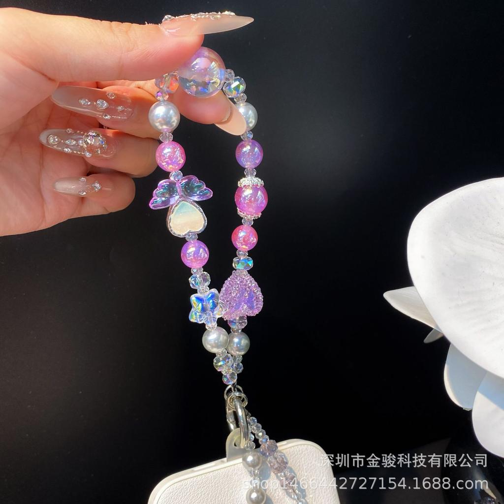 Phone Strap Beaded Wrist Creative Heart Butterfly Phone Chain Crystal Double Chain Spacer Blind Box Chain