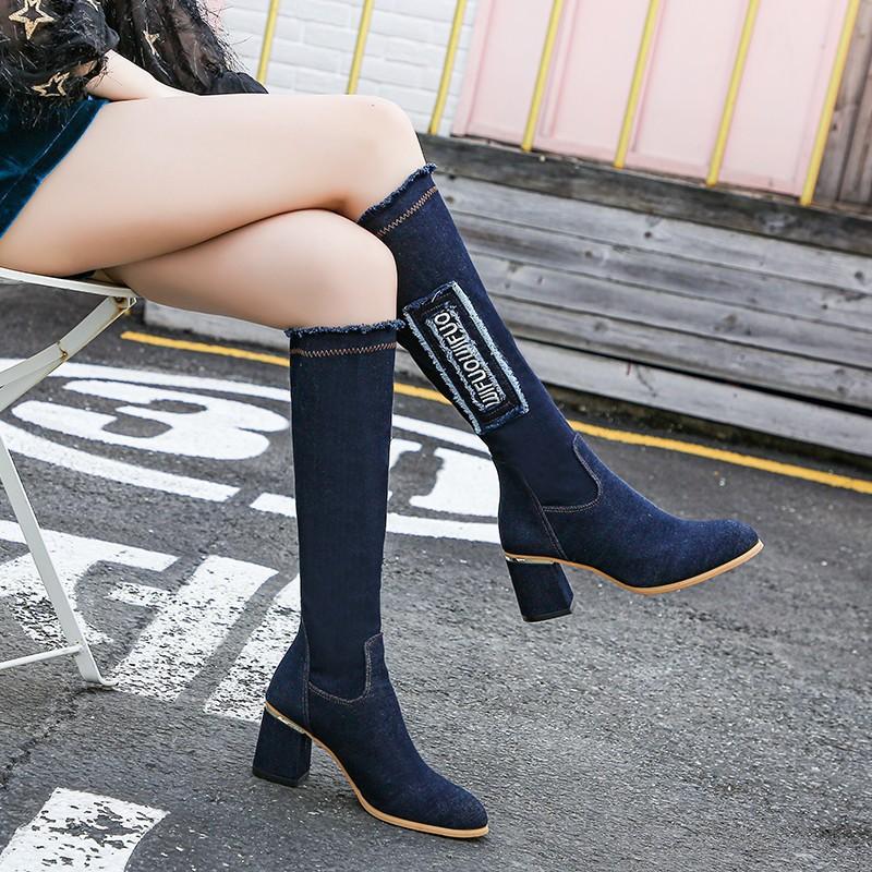 Fashion Women Vulcanized Shoes Canvas Knee High Boots Classic 2024 Autumn Winter Ladies Shoes Casual Punk Motorcycle Boot Female Shoes