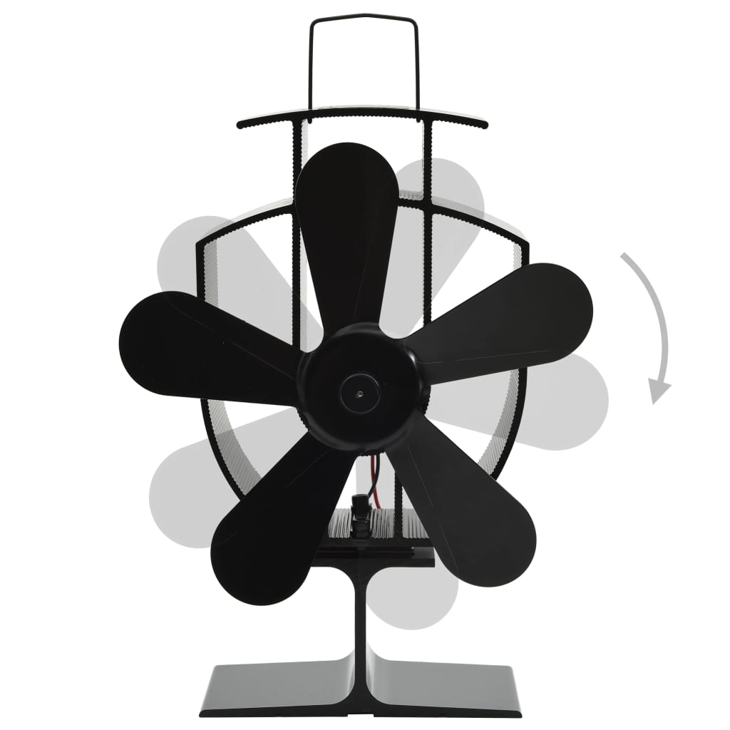 Heat Operated Stove Fan with 5 Blades Black