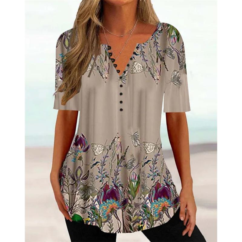 

Женская летняя свободная футболка с V-образным вырезом и короткими рукавами