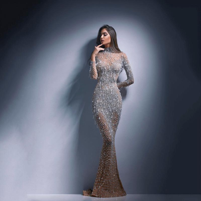 

2 Spring new women s clothing bronzing long-sleeved slim-fitting sexy long dress evening dress dress XXXL хаки
