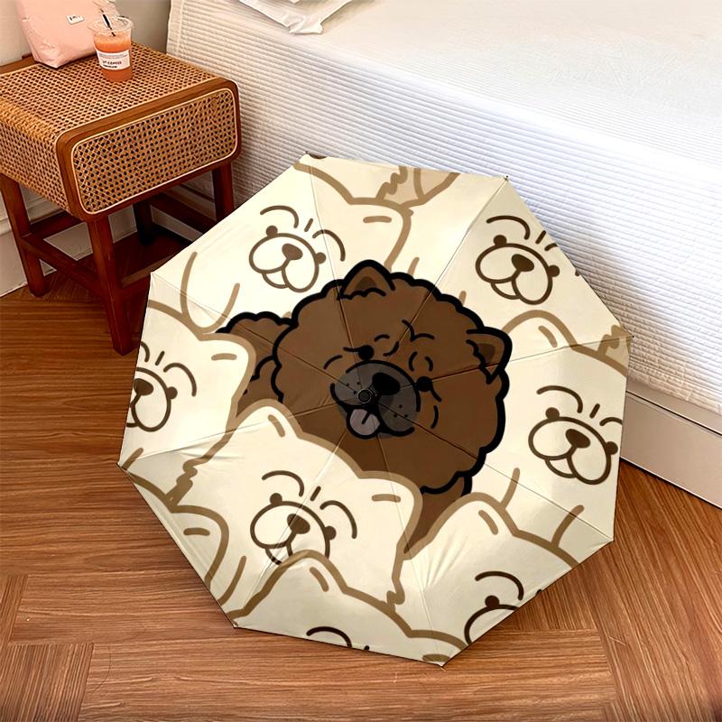 1 PC chow Automatic Folding Umbrella - Cartoon Pattern, Portable & Foldable Design with 8 Ribs, Christmas Birthday Gifts