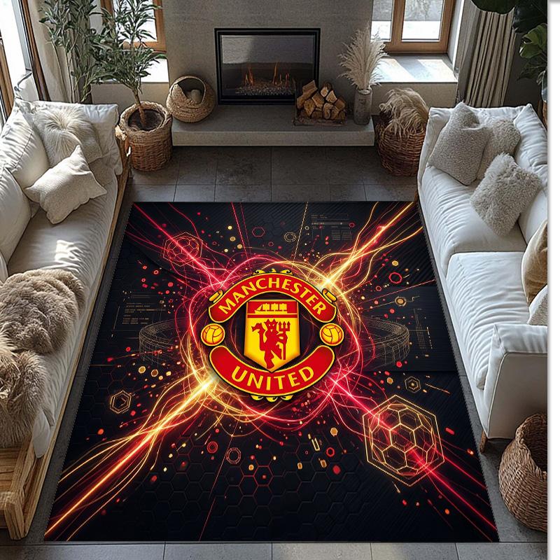 Tappeto in Flanella Stampato Manchester United Antiscivolo Morbido Poliestere Tappeto per Pavimento Tappetino Decorativo per Interni per Camera da Letto Soggiorno Divano