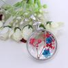 Novelty Glass Round Bottle Floating Dried Flower Silver Chain Necklace